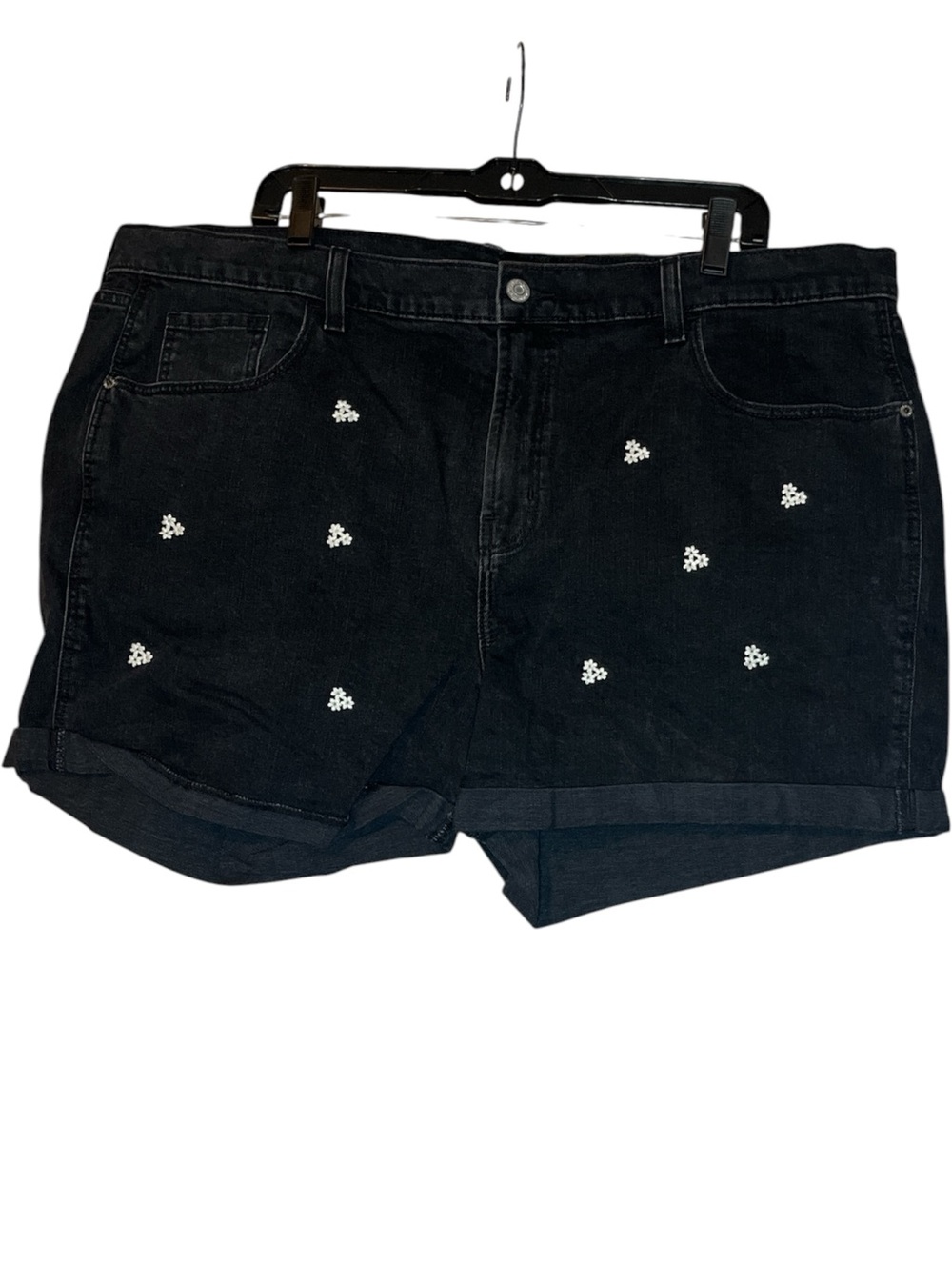Old Navy Black Denim Shorts with White Embroidery